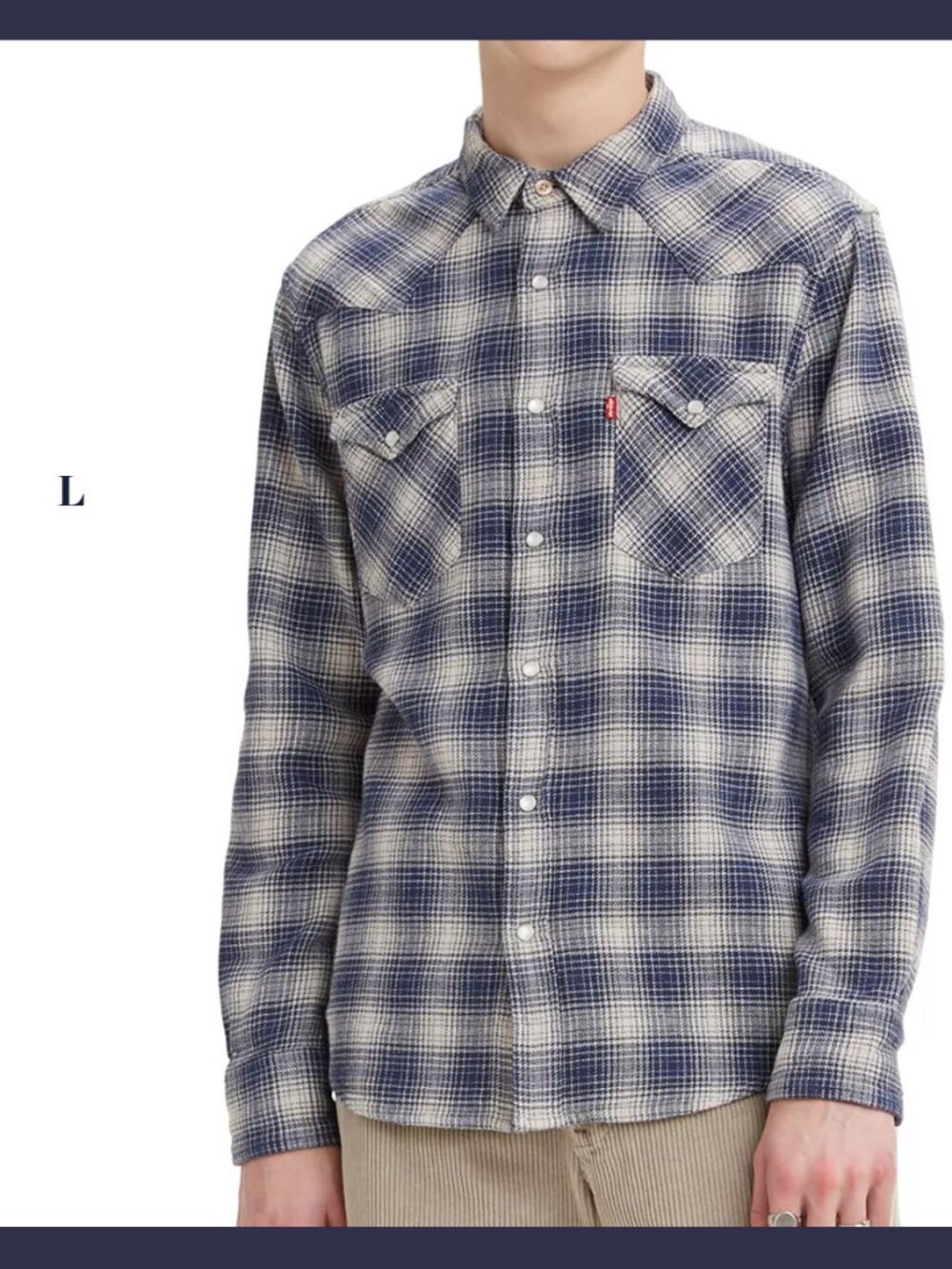 NEW - Levi's Men's Western Plaid Naval Academy Standard Fit Flannel Shirt Sz L
